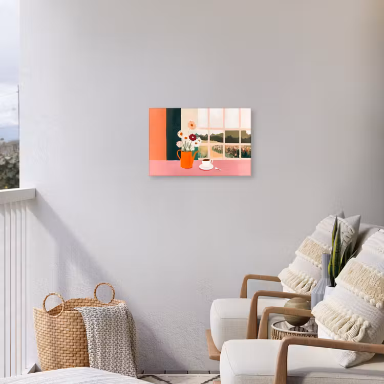 Bloemen - Koffie - Raam Tuinposter op houten frame 2 cm dik klein -sfeer1