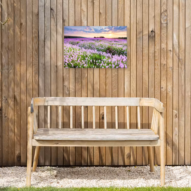 Bloemen - Lavendel - Paars - Lucht - Zonsondergang - Weide - Natuur Tuinposter op houten frame 2 cm dik klein -sfeer4