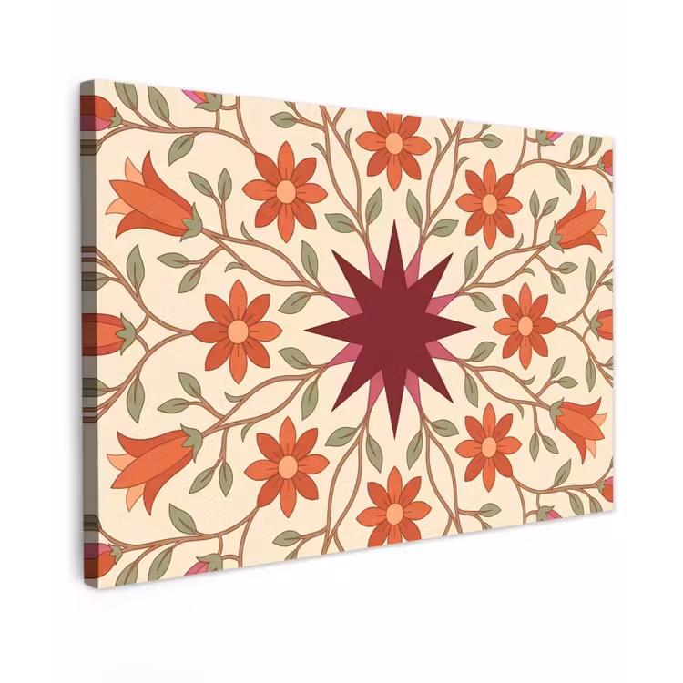 Bloemen - Mandala - Decoratief - Rood Tuinposter op houten frame 2 cm dik klein -3d