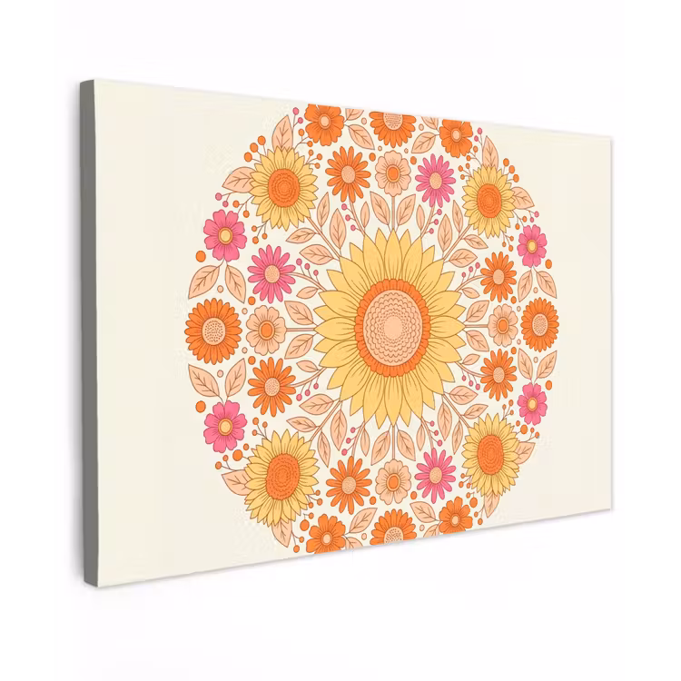 Bloemen - Mandala - Patroon - Kleurrijk Tuinposter op houten frame 2 cm dik klein -3d