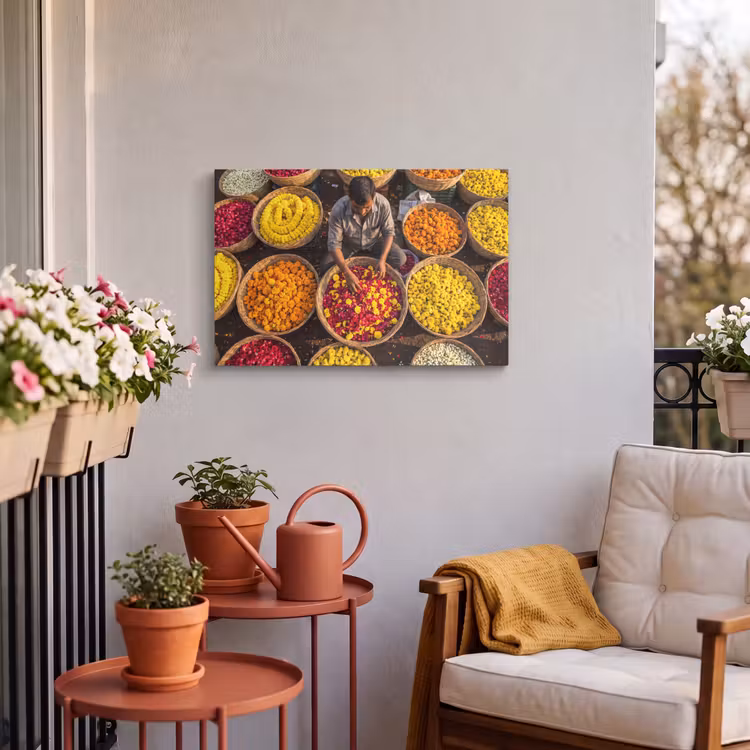 Buiten canvas - Bloemen - Markt - Kleurrijk - Bloemen - Markt - Kleurrijk Tuinposter op houten frame 2 cm dik klein
