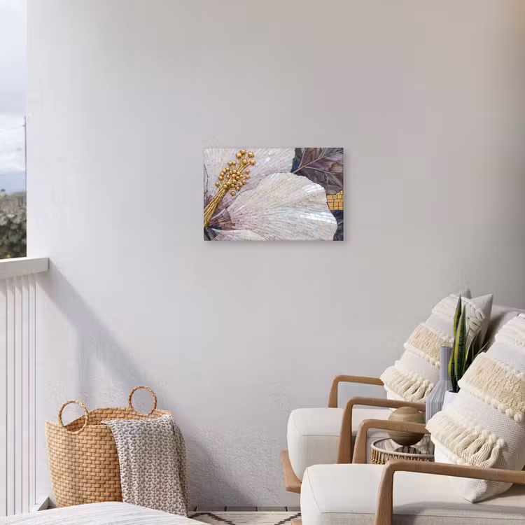 Bloemen - Mozaïek - Kunst - Modern - Goud Tuinposter op houten frame 2 cm dik klein -sfeer1