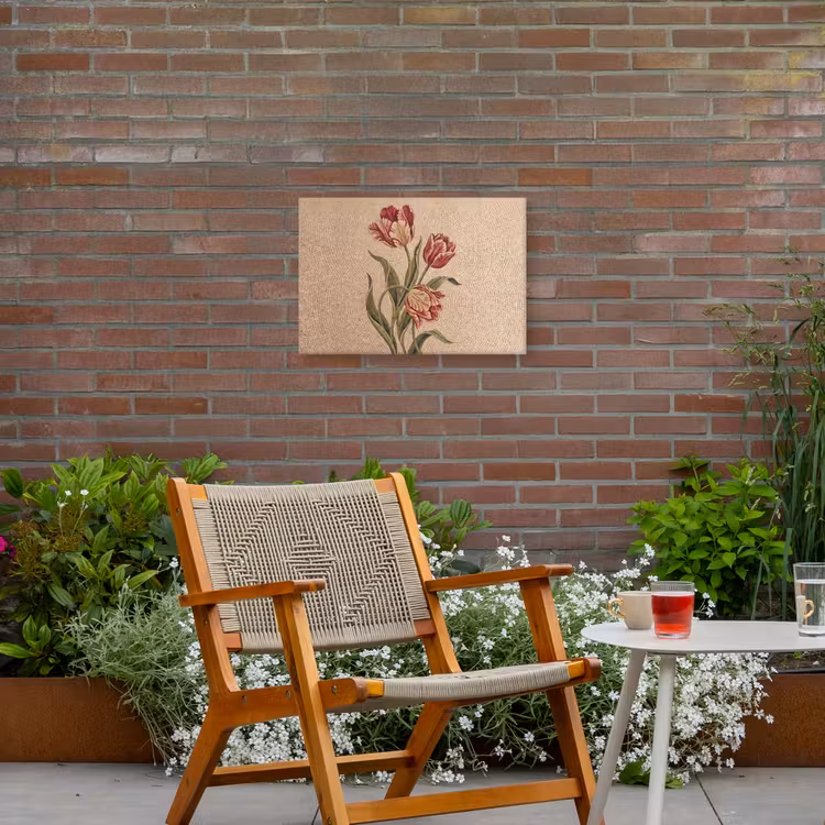 Bloemen - Mozaïek - Rood - Groen - Kunst Tuinposter op houten frame 2 cm dik klein -sfeer3