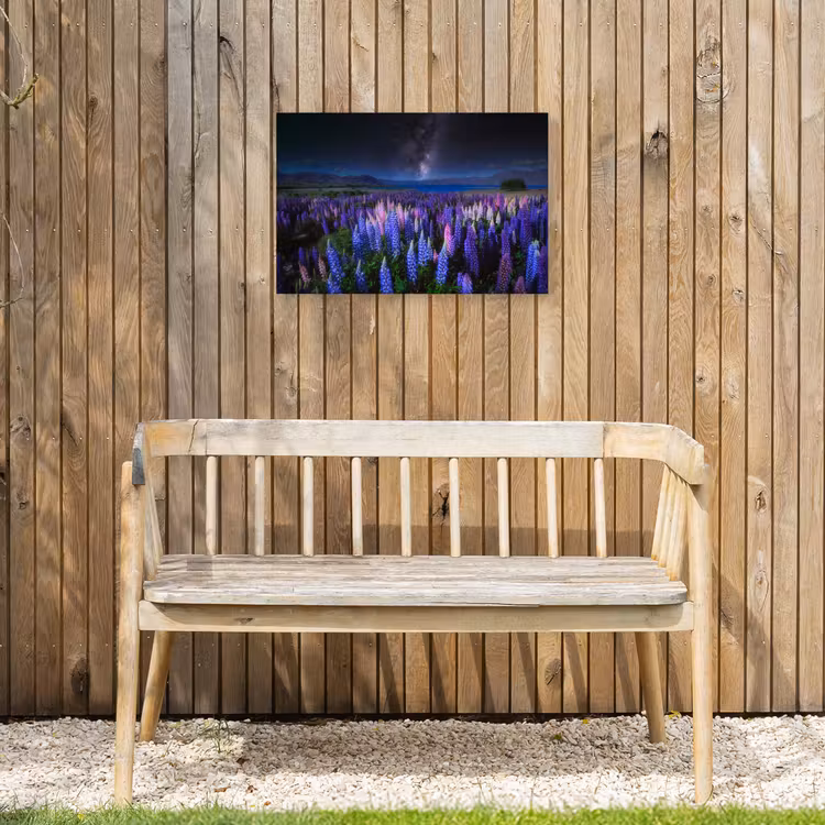 Bloemen - Nacht - Lupine - Sterrenhemel - Paars - Natuur Tuinposter op houten frame 2 cm dik klein -sfeer4
