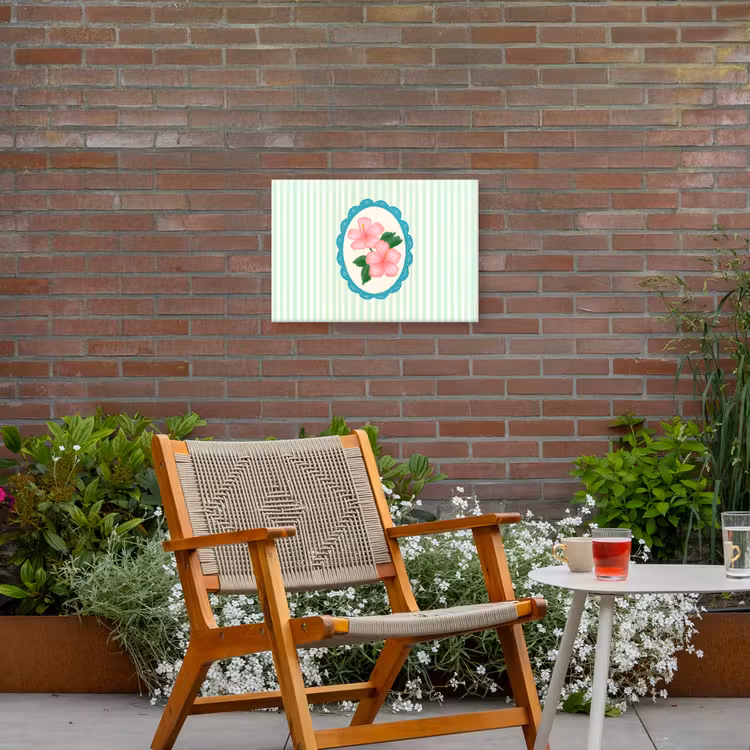 Bloemen - Ovaal - Strepen - Groen Tuinposter op houten frame 2 cm dik klein -sfeer3