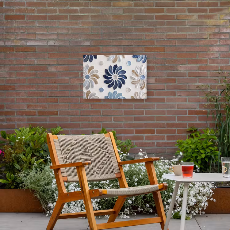 Bloemen - Parelmoer - Abstract - Patroon - Blauw Tuinposter op houten frame 2 cm dik klein -sfeer3