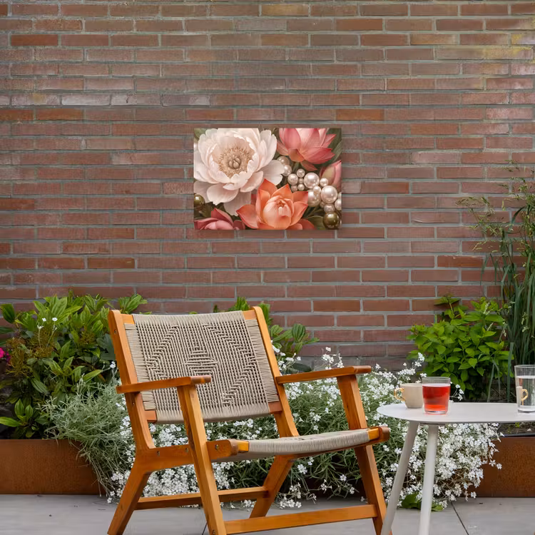 Bloemen - Parels - Elegant - Roze - Wit Tuinposter op houten frame 2 cm dik klein -sfeer3