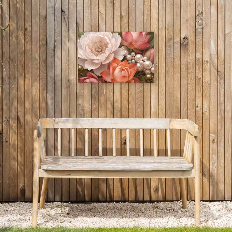 Bloemen - Parels - Elegant - Roze - Wit Tuinposter op houten frame 2 cm dik klein -sfeer4