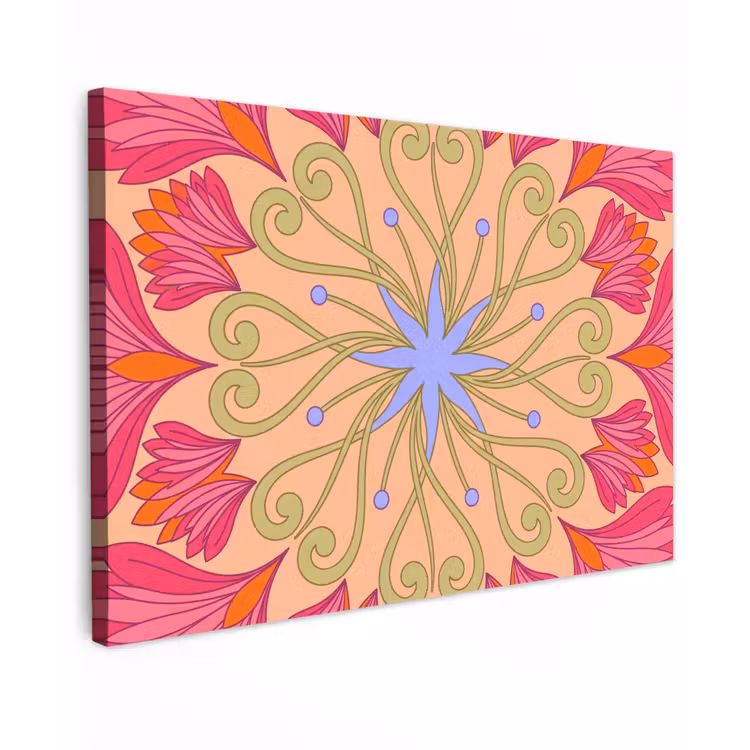 Bloemen - Patroon - Abstract - Roze - Decoratief Tuinposter op houten frame 2 cm dik klein -3d
