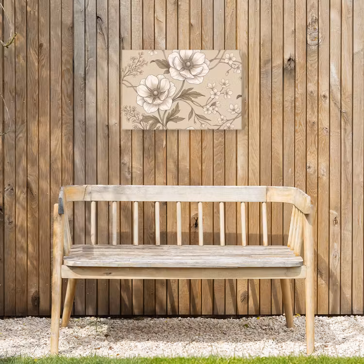 Bloemen - Patroon - Beige Tuinposter op houten frame 2 cm dik klein -sfeer4
