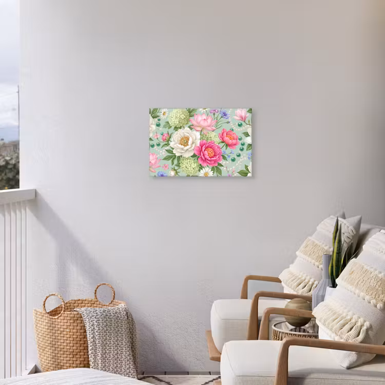 Bloemen - Patroon - Botanisch - Groen Tuinposter op houten frame 2 cm dik klein -sfeer1