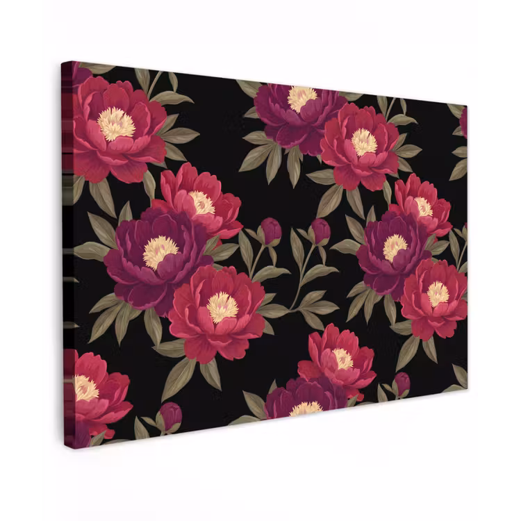 Bloemen - Patroon - Botanisch - Rood - Zwart Tuinposter op houten frame 2 cm dik klein -3d