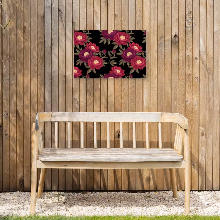 Bloemen - Patroon - Botanisch - Rood - Zwart Tuinposter op houten frame 2 cm dik klein -sfeer4