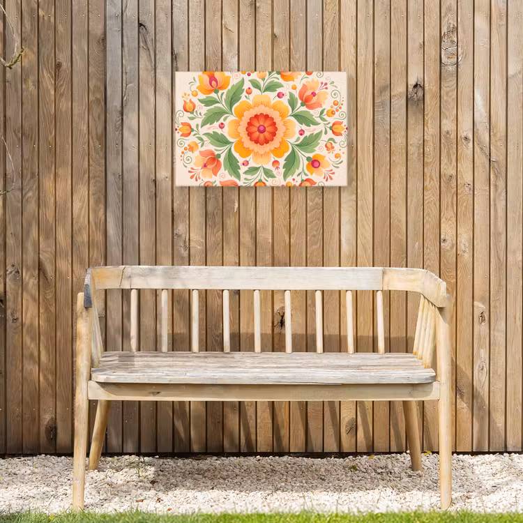 Bloemen - Patroon - Decoratief - Oranje Tuinposter op houten frame 2 cm dik klein -sfeer4