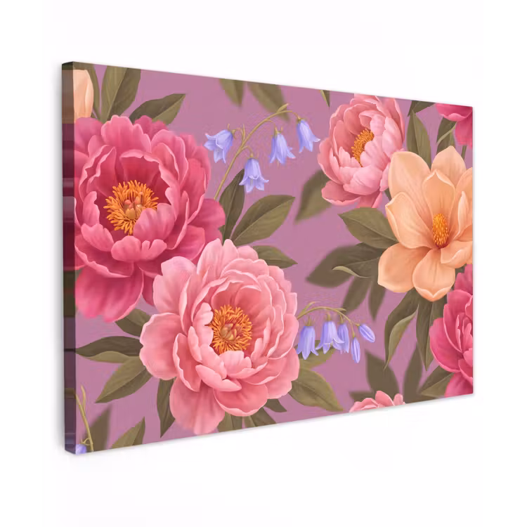 Bloemen - Patroon - Illustratie - Roze Tuinposter op houten frame 2 cm dik klein -3d