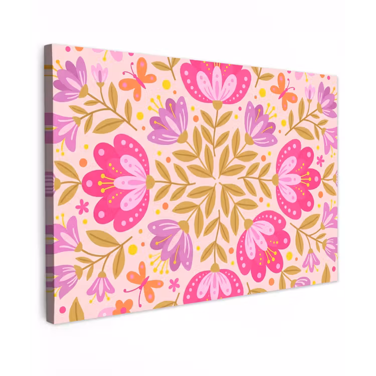 Bloemen - Patroon - Natuur - Abstract - Roze Tuinposter op houten frame 2 cm dik klein -3d