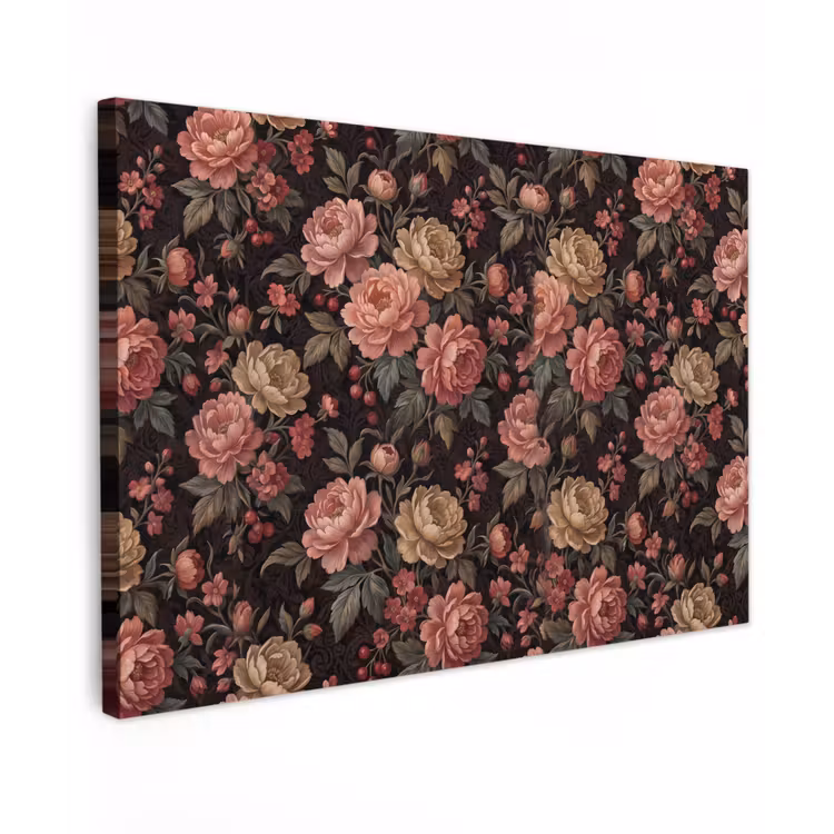 Bloemen - Patroon - Natuur - Vintage - Roze Tuinposter op houten frame 2 cm dik klein -3d