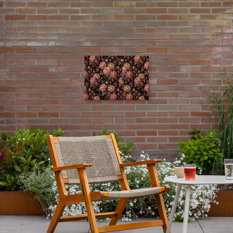 Bloemen - Patroon - Natuur - Vintage - Roze Tuinposter op houten frame 2 cm dik klein -sfeer3