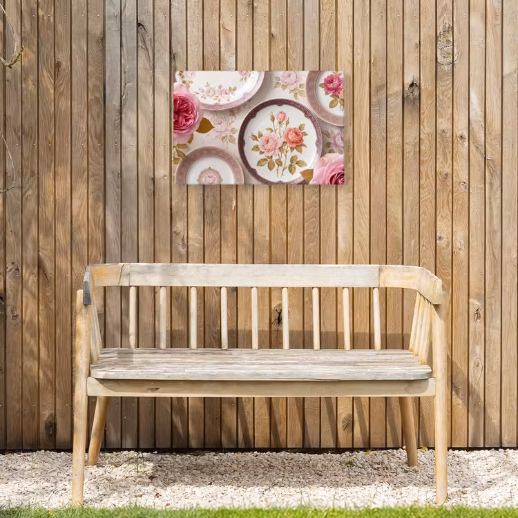 Bloemen - Patroon - Vintage - Roze - Decoratie Tuinposter op houten frame 2 cm dik klein -sfeer4
