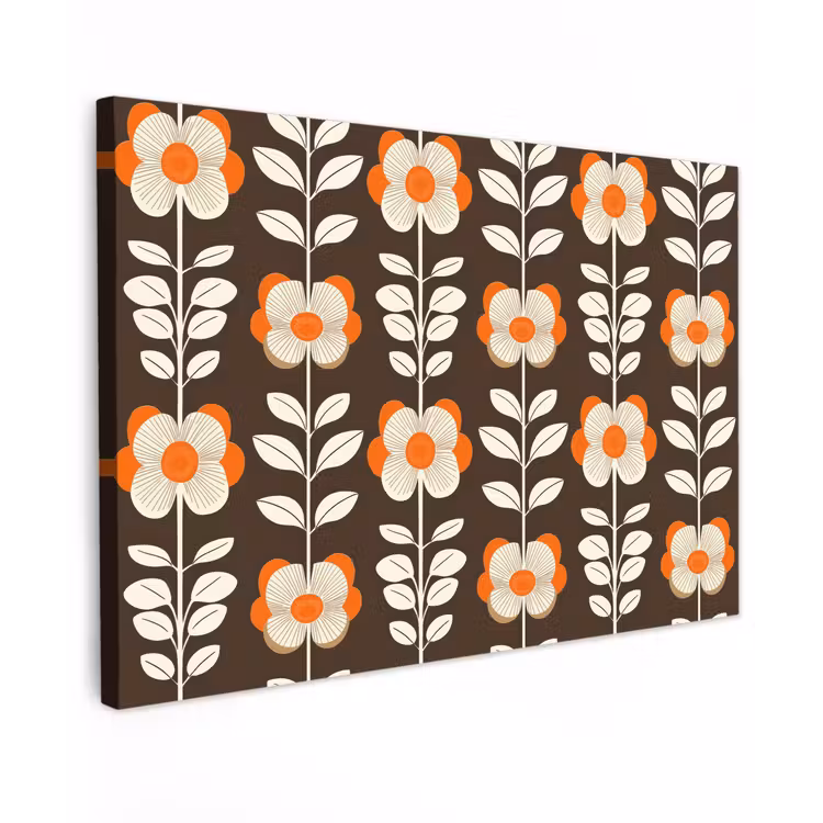 Bloemen - Retro - Bruin Tuinposter op houten frame 2 cm dik klein 845 -3d
