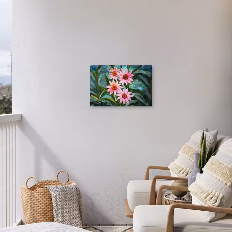 Bloemen - Roze - Glasmozaïek Tuinposter op houten frame 2 cm dik klein -sfeer1