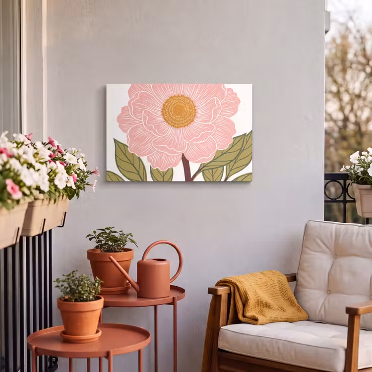 Buiten canvas - Bloemen - Roze - Illustratie - Bloemen - Roze - Illustratie Tuinposter op houten frame 2 cm dik klein