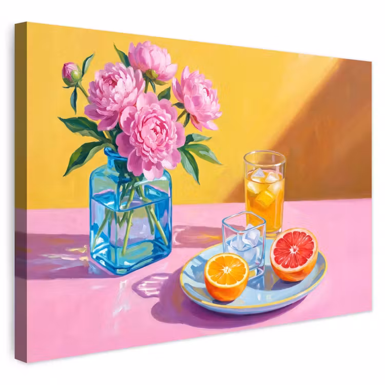 Buiten canvas - Bloemen - Roze - Modern - Bloemen - Roze - Modern Tuinposter op houten frame 2 cm dik klein