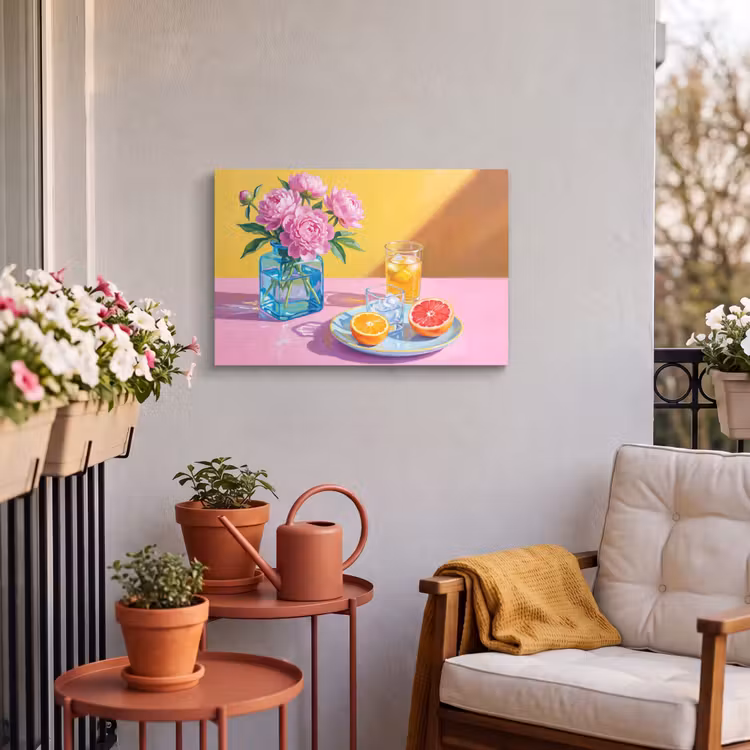 Buiten canvas - Bloemen - Roze - Modern - Bloemen - Roze - Modern Tuinposter op houten frame 2 cm dik klein