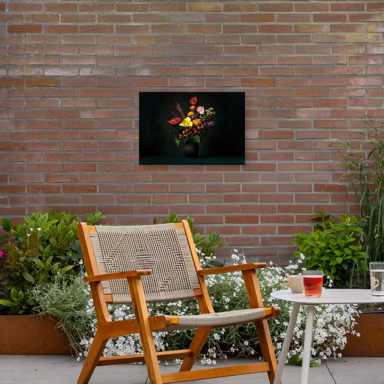 Bloemen - Vaas - Zwart Tuinposter op houten frame 2 cm dik klein -sfeer3