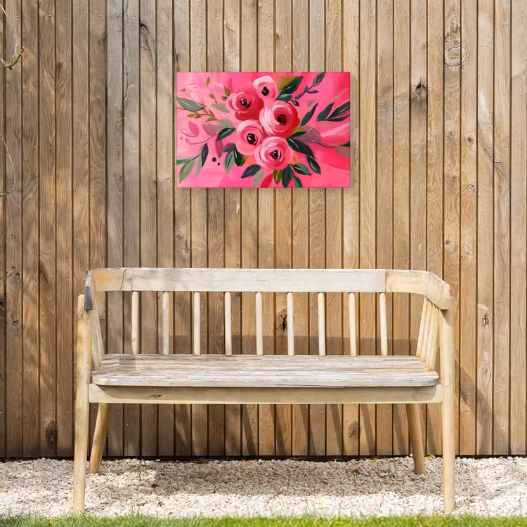 Bloemen - Verf - Roze Tuinposter op houten frame 2 cm dik klein -sfeer4