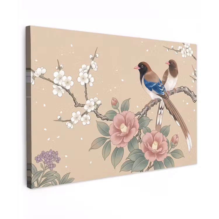 Bloemen - Vogels - Bloemen Tuinposter op houten frame 2 cm dik klein -3d