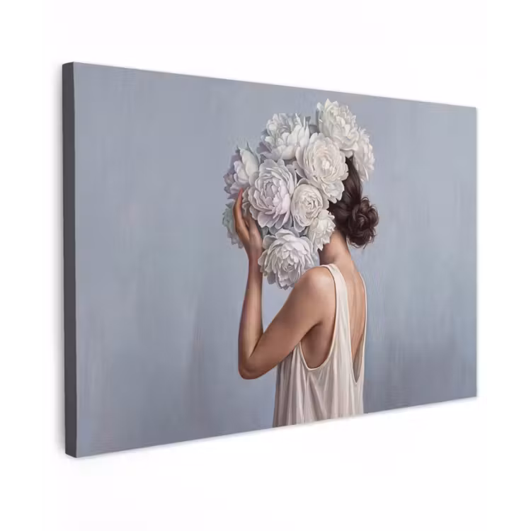 Bloemen - Vrouw - Wit Tuinposter op houten frame 2 cm dik klein -3d