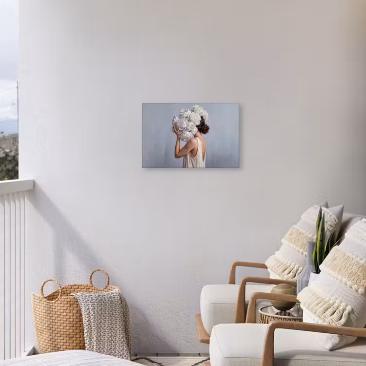 Bloemen - Vrouw - Wit Tuinposter op houten frame 2 cm dik klein -sfeer1