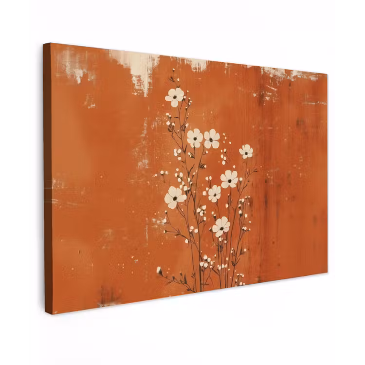 Bloemen - Wit - Subtiel - Roestkleur Tuinposter op houten frame 2 cm dik klein -3d