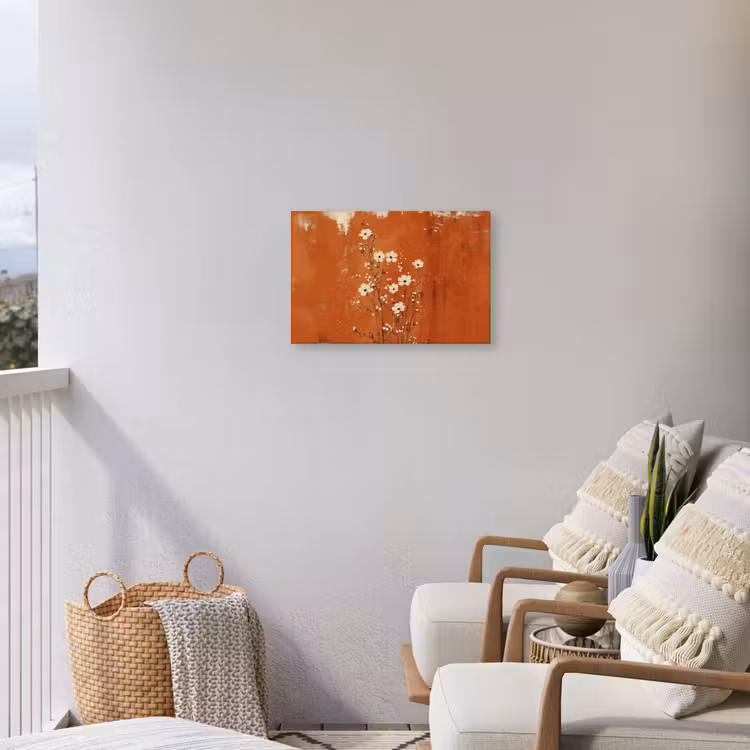 Bloemen - Wit - Subtiel - Roestkleur Tuinposter op houten frame 2 cm dik klein -sfeer1