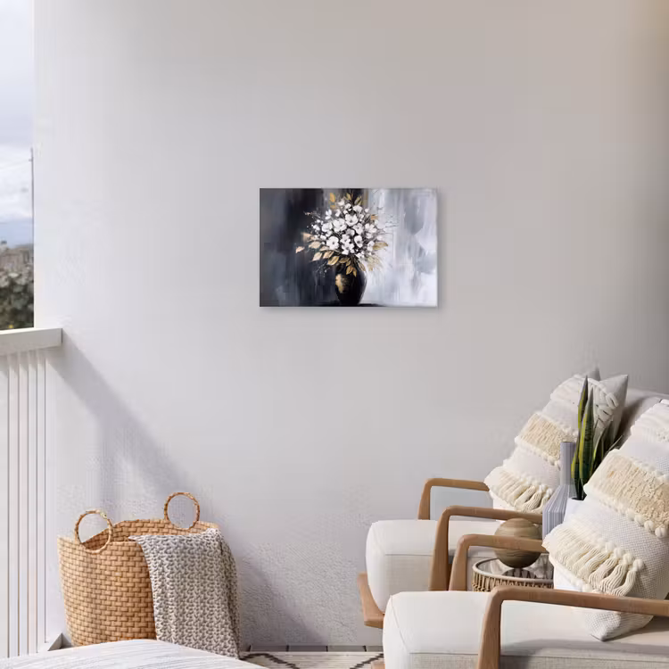 Bloemen - Wit - Vaas - Abstract Tuinposter op houten frame 2 cm dik klein -sfeer1