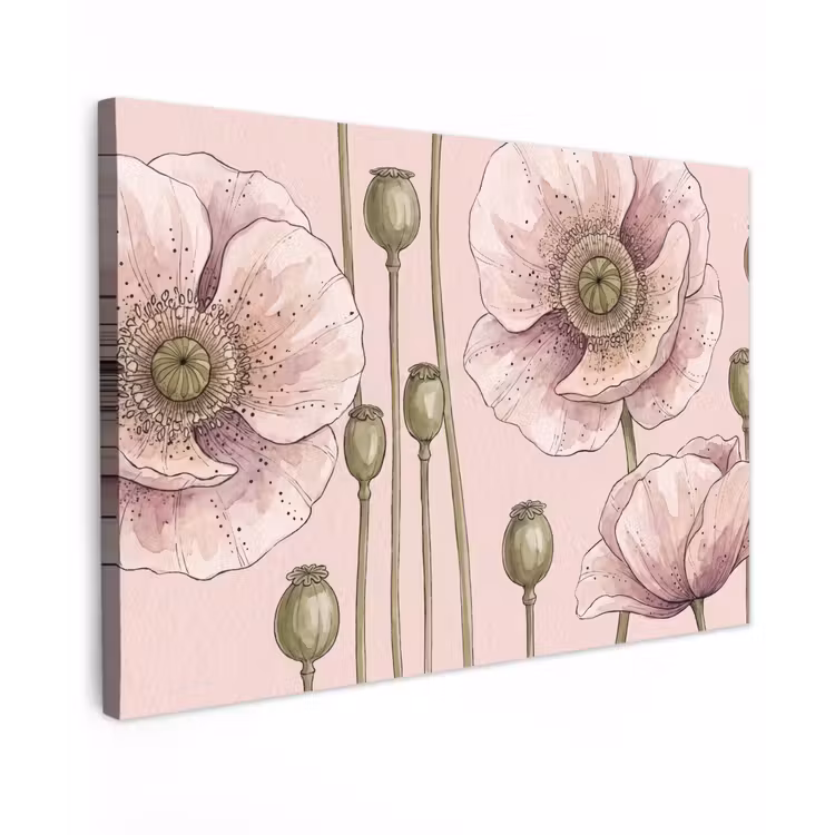 Bloemen - Zomer - Natuur - Aquarel - Roze Tuinposter op houten frame 2 cm dik klein -3d