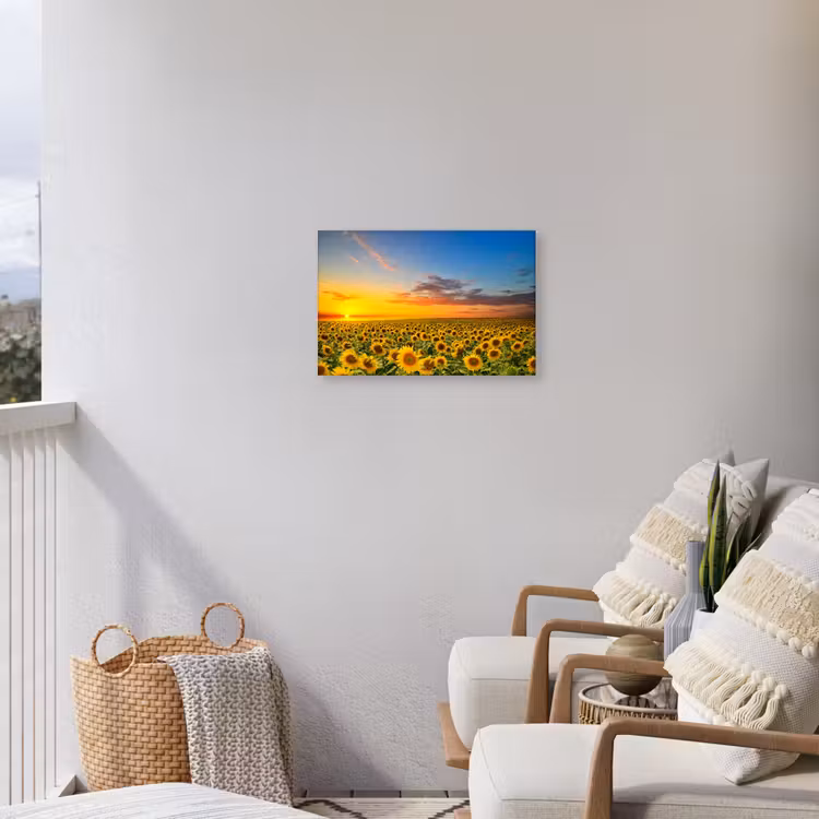 Bloemen - Zonnebloem - Zonsondergang - Nacht - Oranje Tuinposter op houten frame 2 cm dik klein -sfeer1