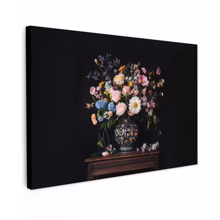Bloemenvaas - Hout - Bloemen - Boeket Tuinposter op houten frame 2 cm dik klein -3d