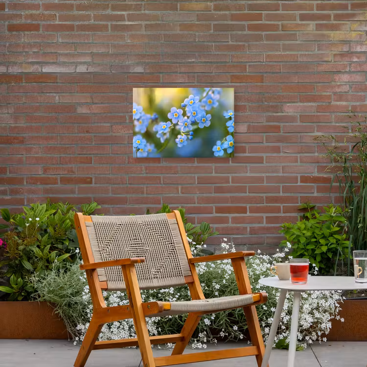 Bloemetjes - Blauw - Vergeet mij nietjes Tuinposter op houten frame 2 cm dik klein -sfeer3