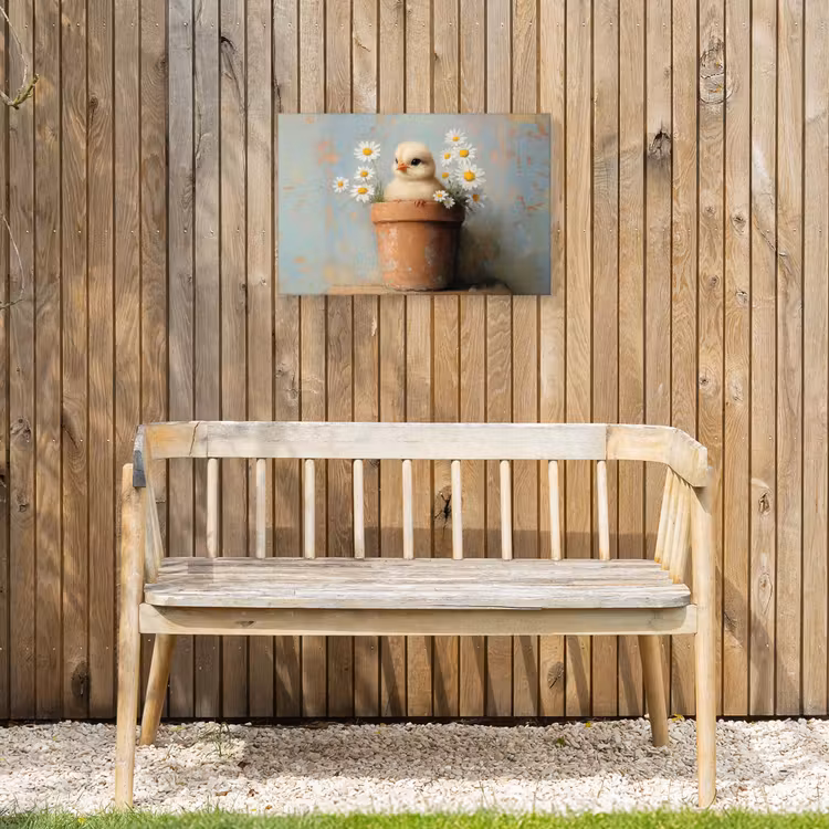 Bloempot - Kuiken - Bloemetjes Tuinposter op houten frame 2 cm dik klein -sfeer4