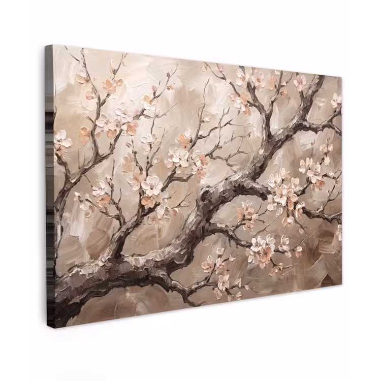 Bloesem - Takken - Schilderij - Beige - Serene Tuinposter op houten frame 2 cm dik klein -3d