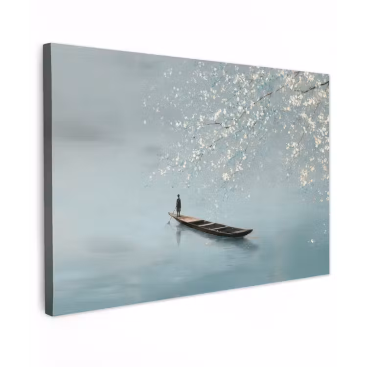 Bloesems - Minimalistisch - Wateroppervlak - Boot Tuinposter op houten frame 2 cm dik klein -3d