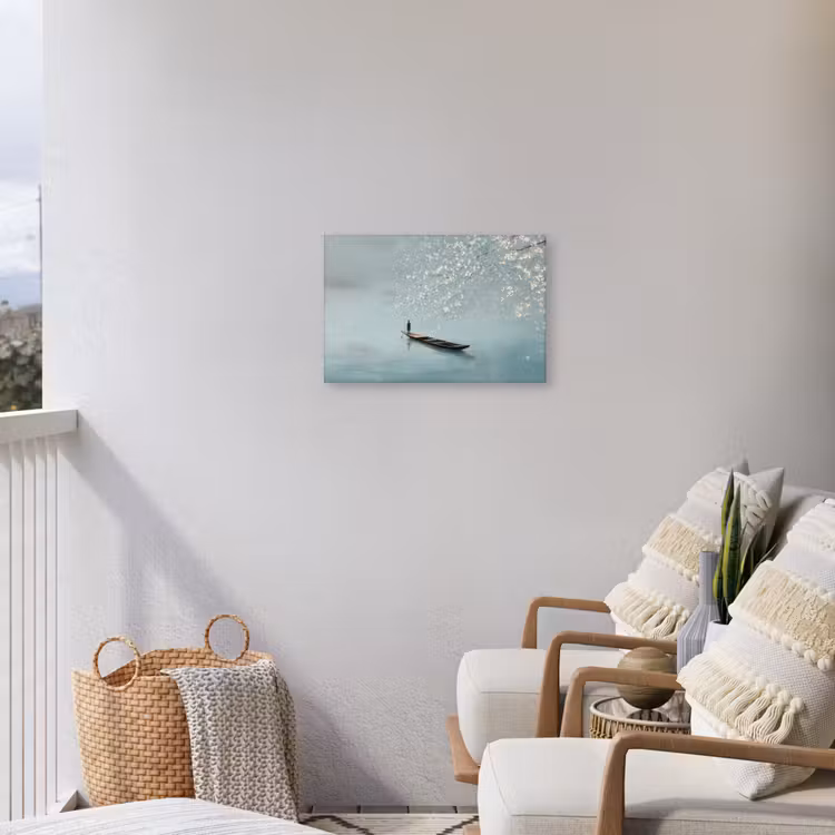 Bloesems - Minimalistisch - Wateroppervlak - Boot Tuinposter op houten frame 2 cm dik klein -sfeer1