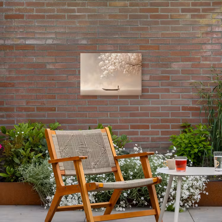 Bloesems - Wit - Boot - Minimalistisch Tuinposter op houten frame 2 cm dik klein -sfeer3