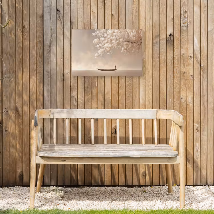Bloesems - Wit - Boot - Minimalistisch Tuinposter op houten frame 2 cm dik klein -sfeer4