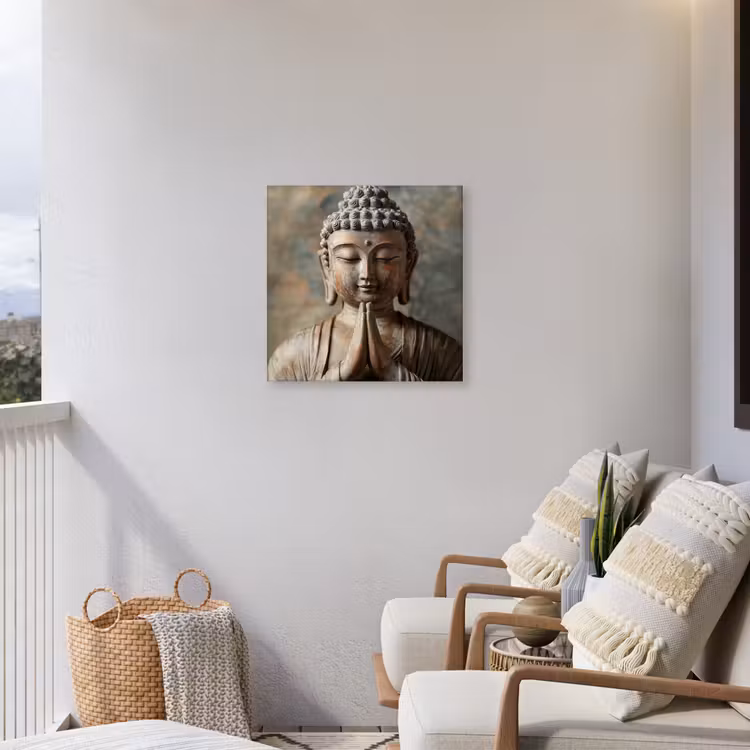 Boedha - Beeld - Bruin - Rust Tuinposter op houten frame 2 cm dik middel -sfeer1