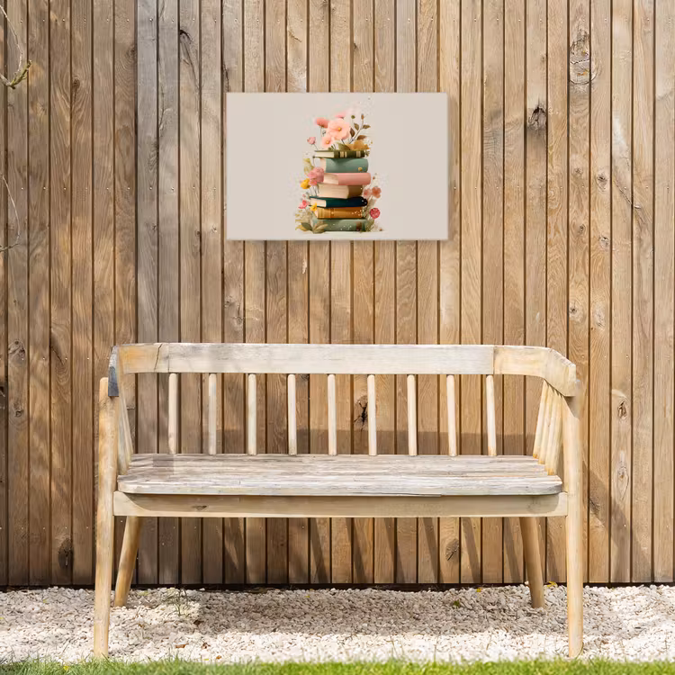 Boeken - Stapel - Bloemen - Kleurrijk Tuinposter op houten frame 2 cm dik klein -sfeer4