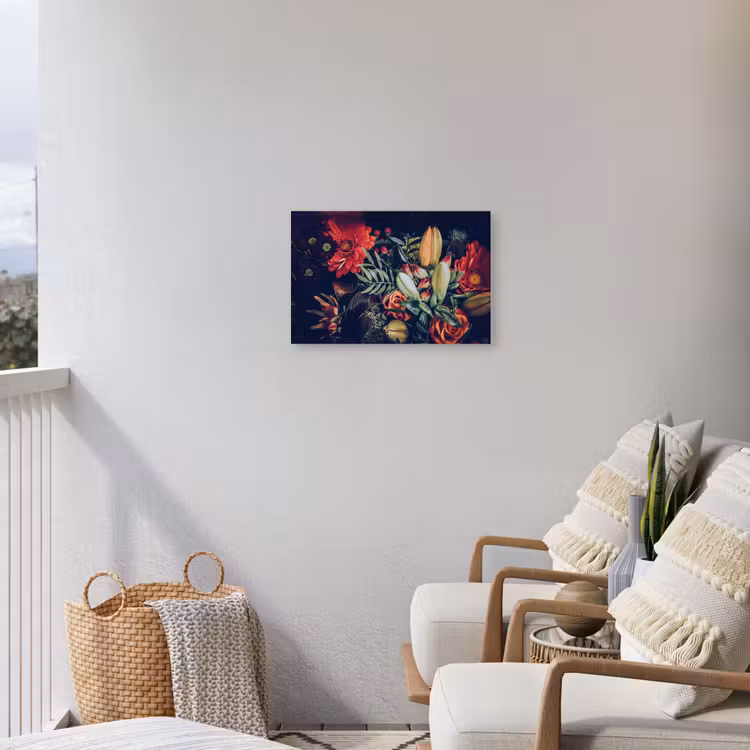 Boeket - Stilleven - Bloemen - Planten - Rood Tuinposter op houten frame 2 cm dik klein -sfeer1