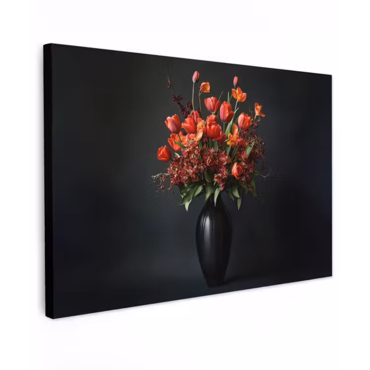 Boeket - Tulpen - Vaas - Rood Tuinposter op houten frame 2 cm dik klein -3d